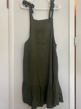 Tie-Strap Olive Green Ruffle-Hem Sundress / Pinafore